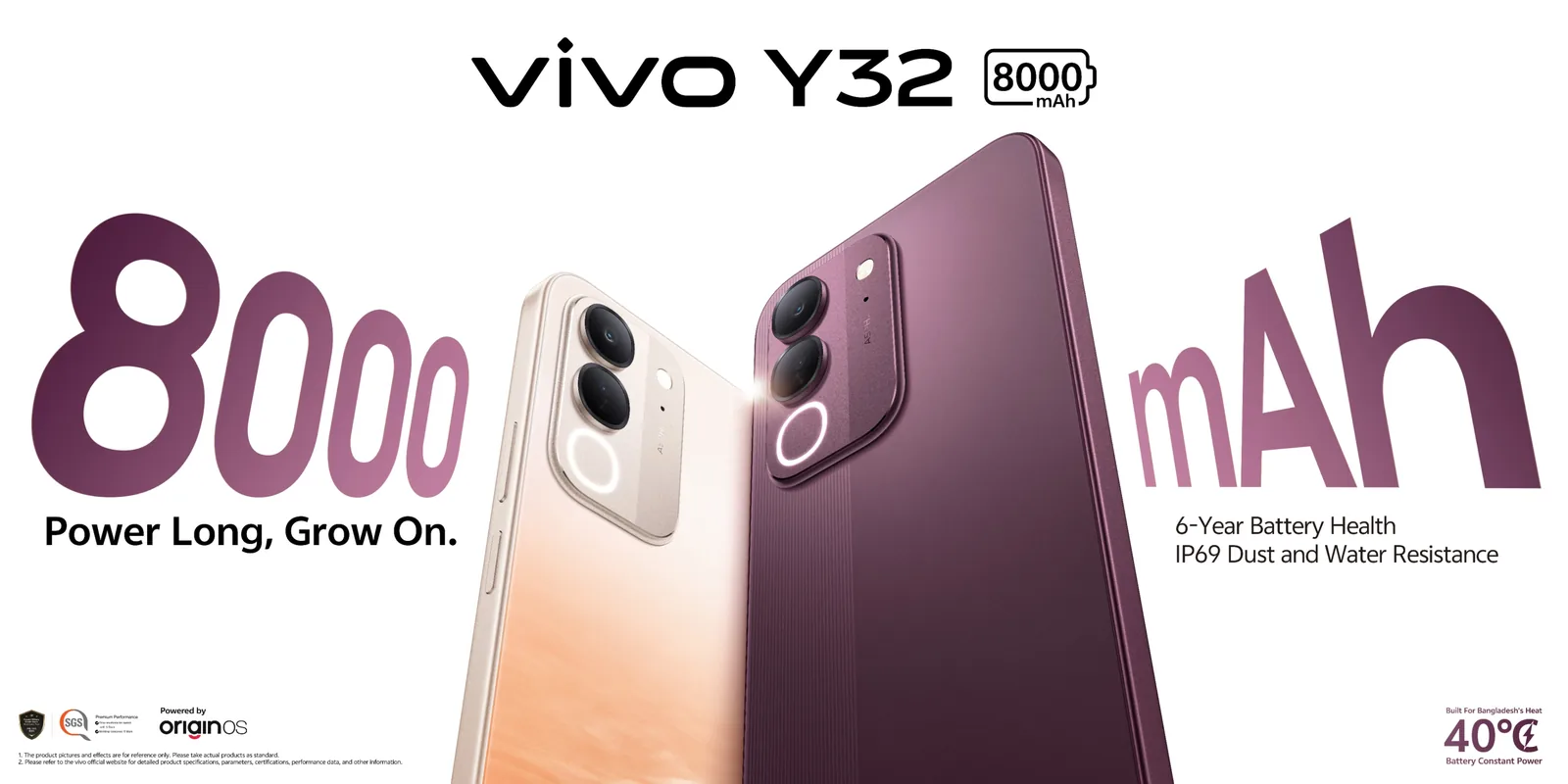 vivo Y32 in Sunset Orange and Twilight Red with 8000mAh battery
